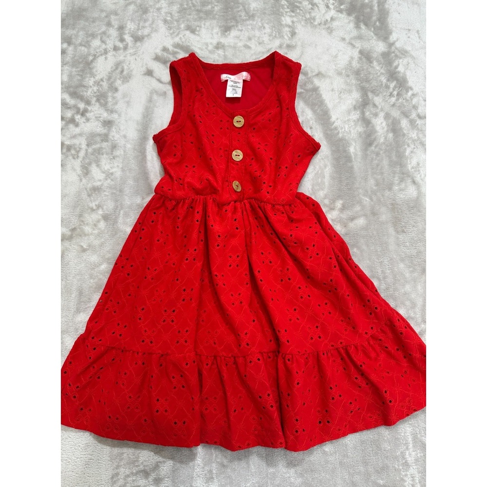 Love To Be Loved Girls Dress Sleeveless Size 7 Red Fully Lined Buttons EUC